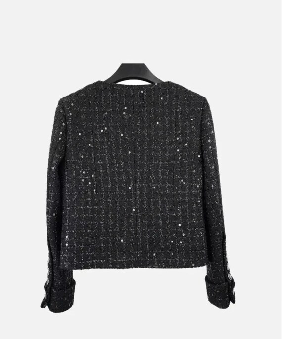 Handmade Tweed Boucle Black Sparkle Sequin Jacket With Pockets - Etsy