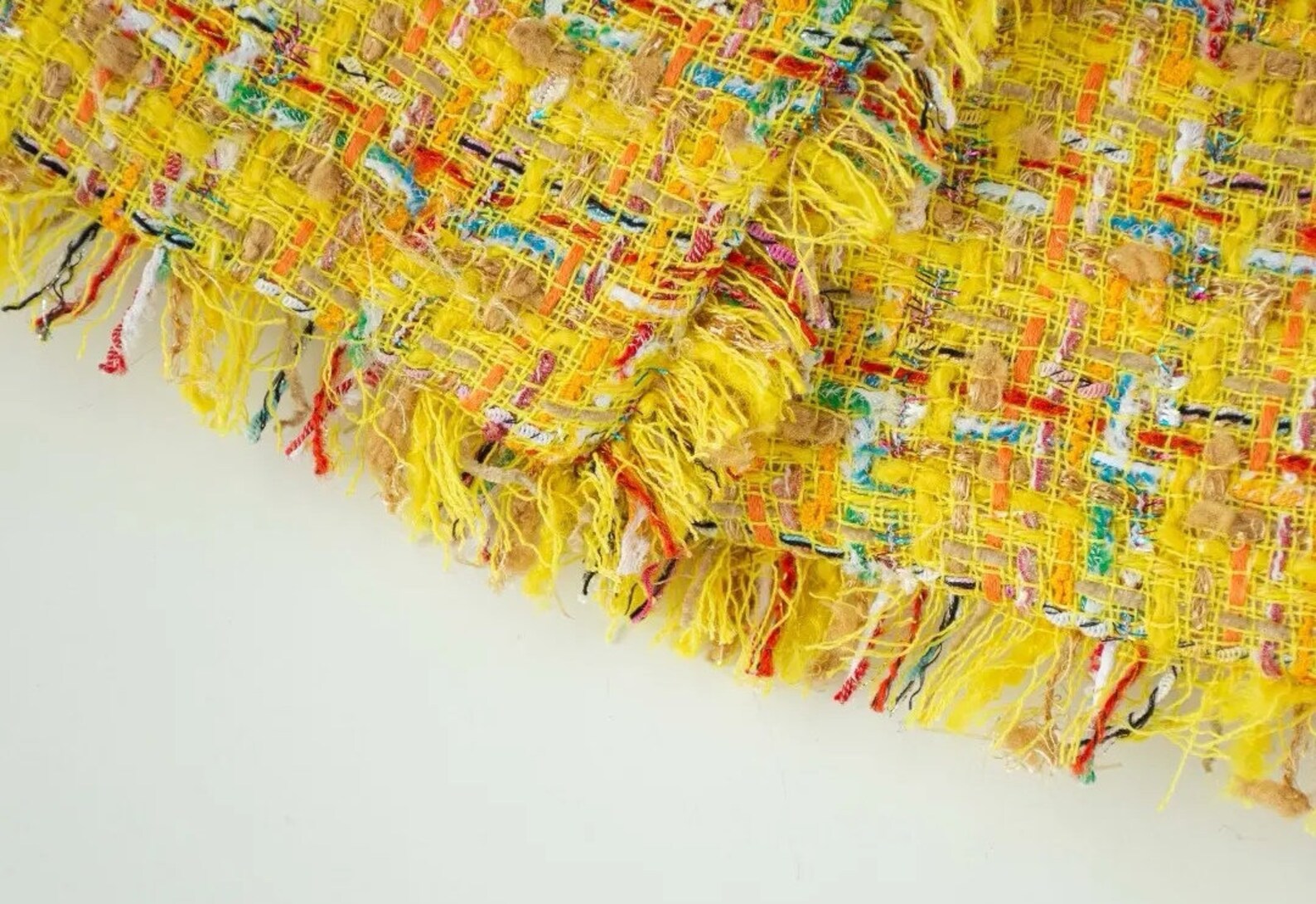 Classic French Style Tweed Yellow Jacket Uk Size 12 Etsy