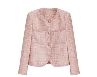 ジャケット ETMON Curved Boucle Tweed Jacket, Pink MUSINSA | ETMON Curved Boucle Tweed Jacket, Pink