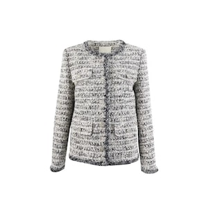 Handmade Tweed Boucle Black&White Jacket With Sparkle Button