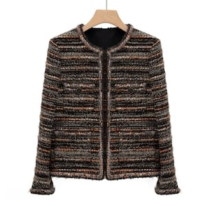 Handmade Tweed Boucle Black Jacket with Orange Colour Blend
