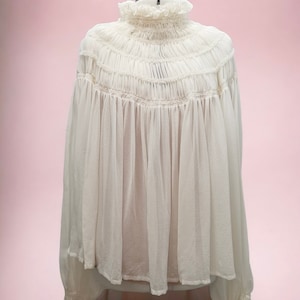 Handmade 100% Mulberry Silk Ruffle Top With Puff Sleeve