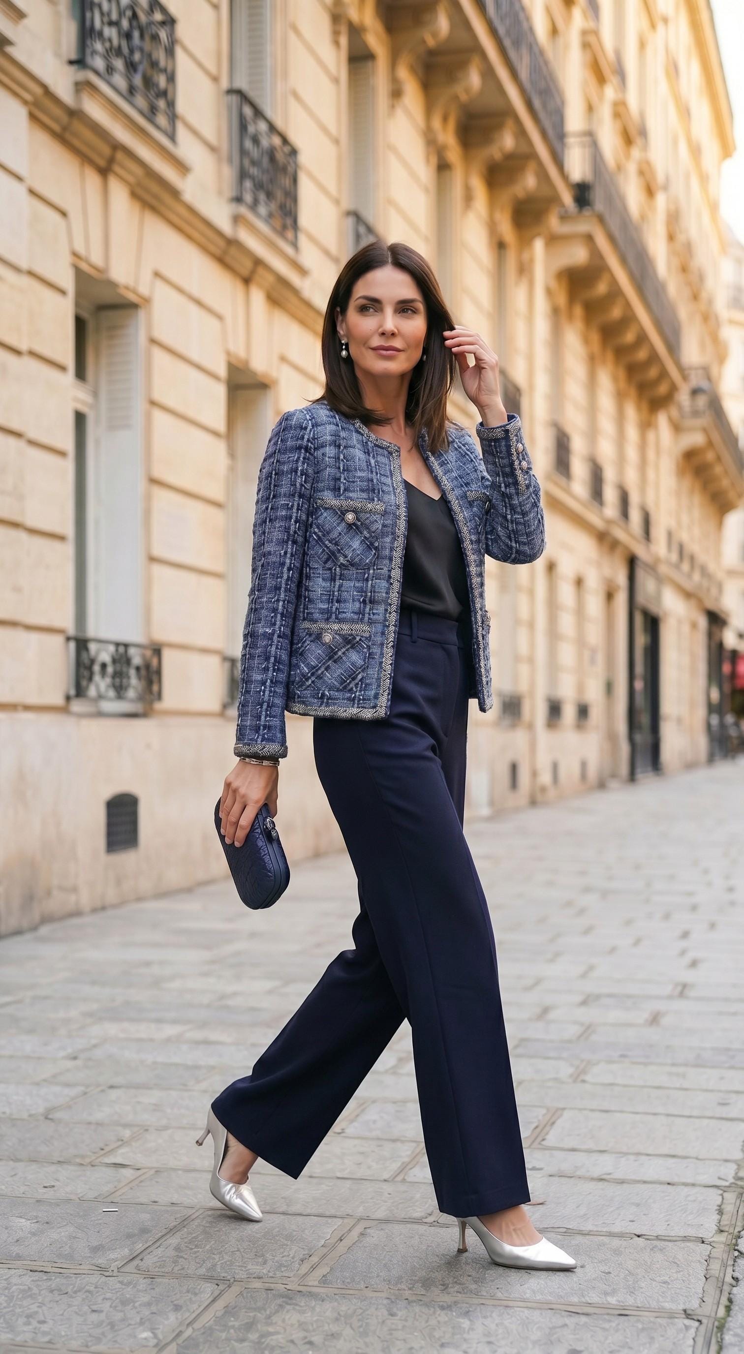 Handmade Blue Tweed Jacket: Denim-inspired, Elegant Woven Blazer