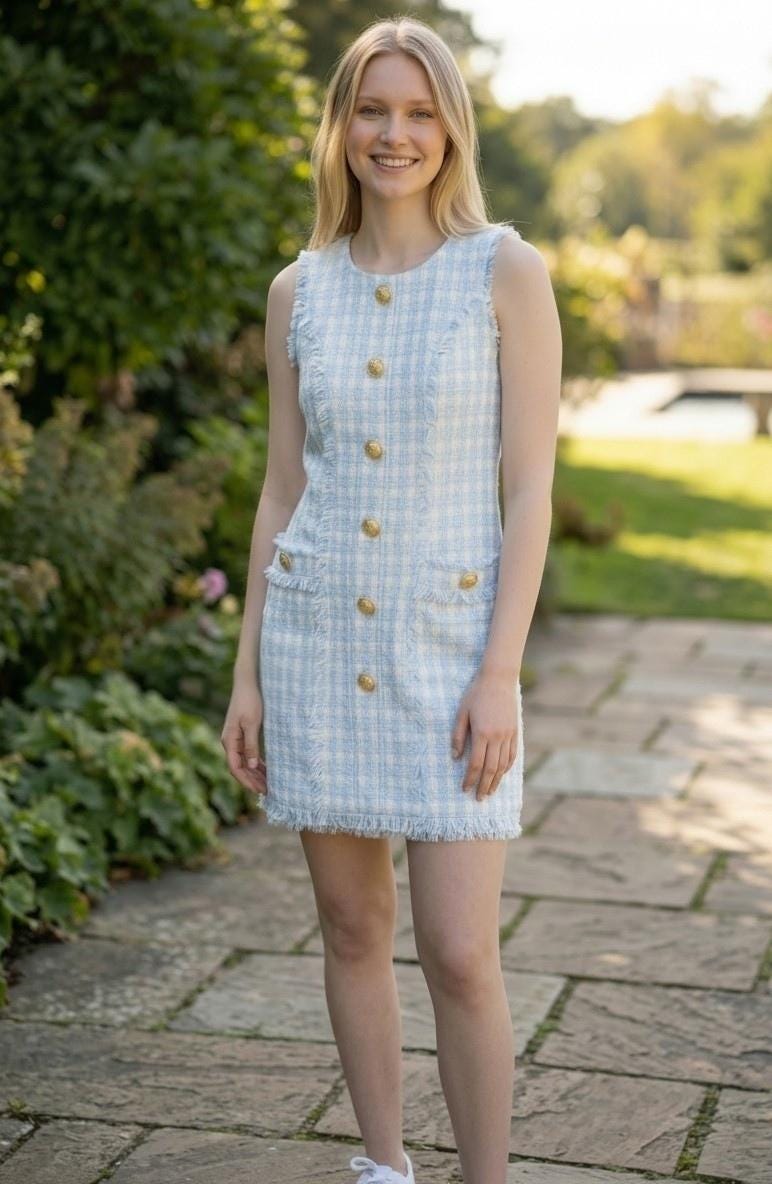 Light Blue Tweed Dress - Etsy Light Blue Tweed Dress - Etsy