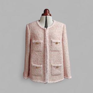 Pink Tweed Bouclé Jacket | Gold Button Blazer | Classic Vintage Inspired Women’s Coat | Elegant Parisian Style Outerwear | Handmade Jacket