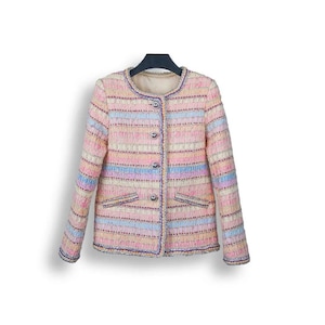 Pastel Tweed Bouclé Jacket | Multicolor Striped Blazer | Classic Vintage Inspired Women’s Coat | Elegant Parisian Style Outerwear | Handmade