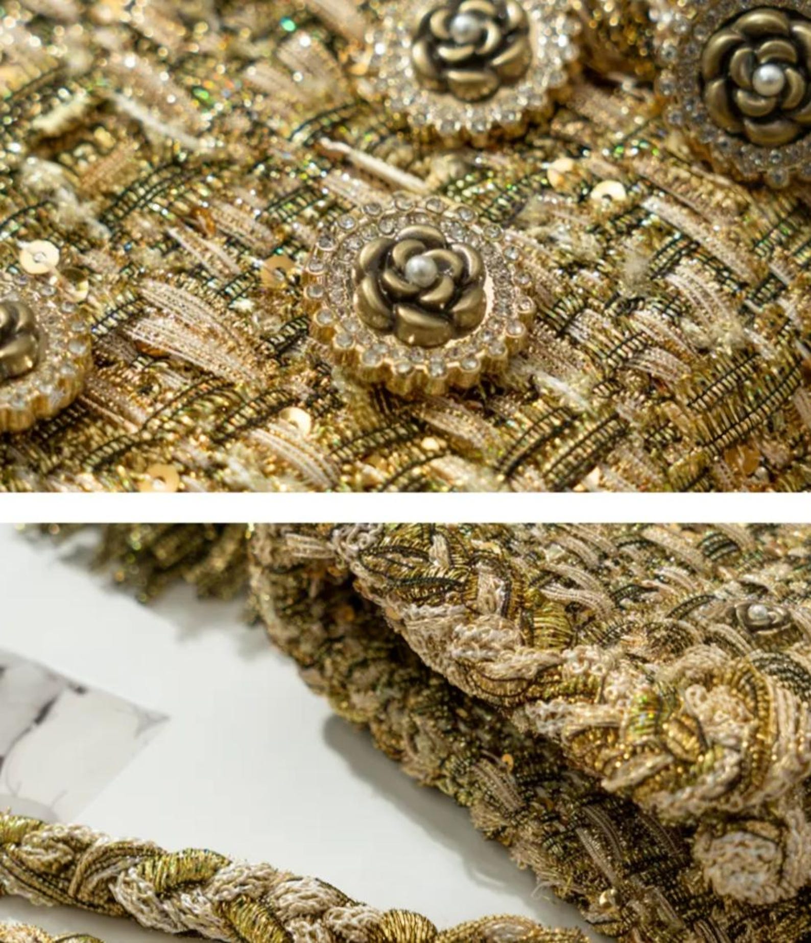 Wool Blend Bouclé Tweed Set with Golden Buttons