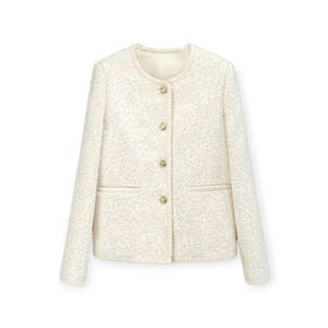 Handmade Cream Tweed Sequin Jacket with Gold Buttons | Elegant Women’s Blazer | Classic Bouclé Coat