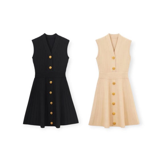 slim fit dress slacks Baxter Cotton Gold Button Mini Dress main image 1