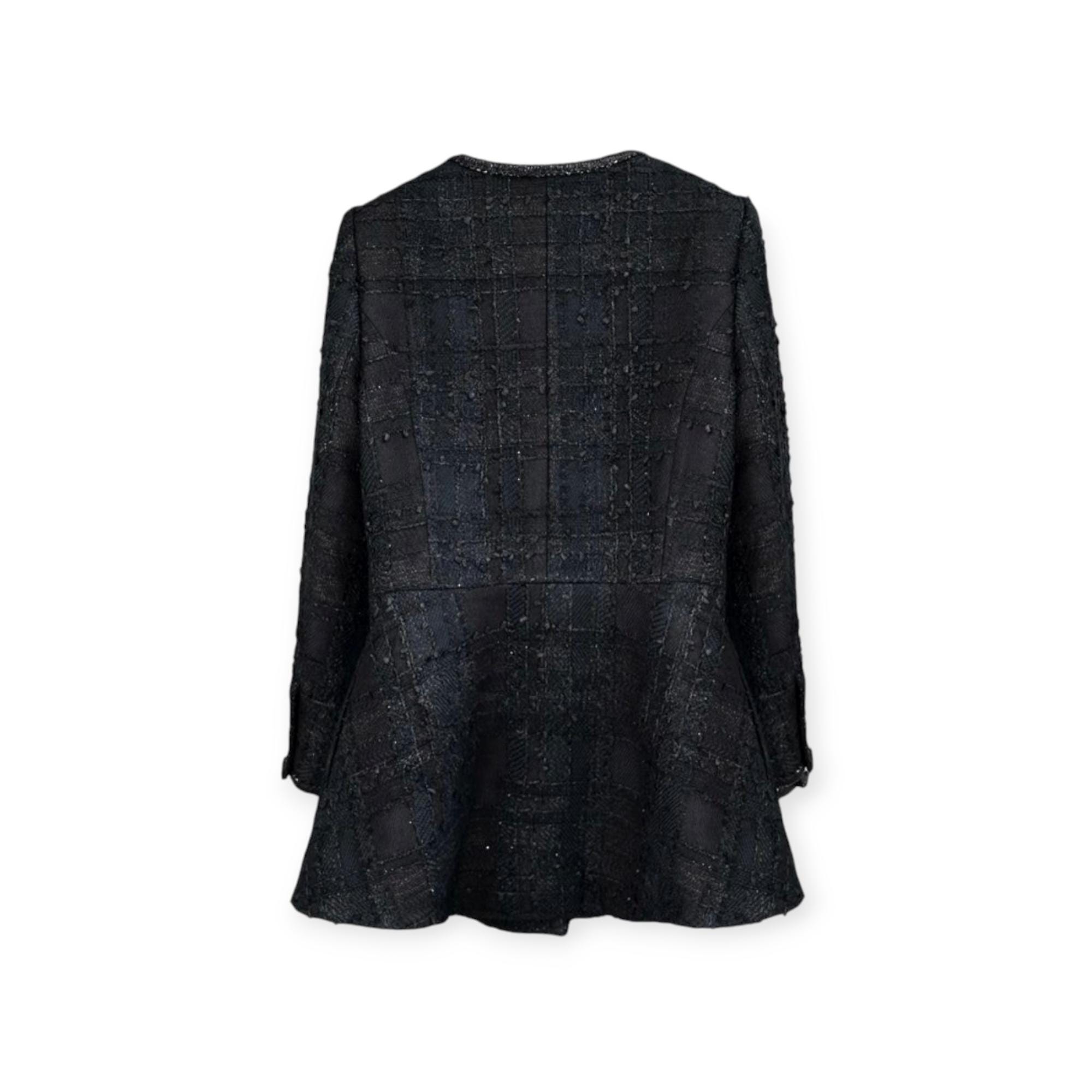 peplum tweed dress Handmade Black Tweed Boucl Dress: Elegant Peplum Design