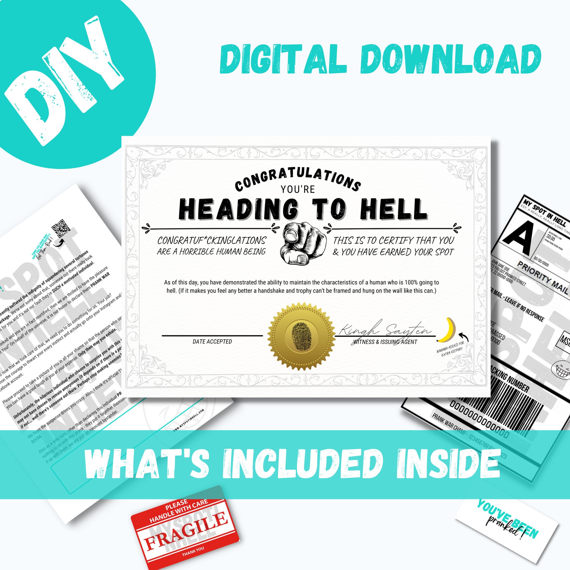 youre going to hell certificate printable personalized etsy