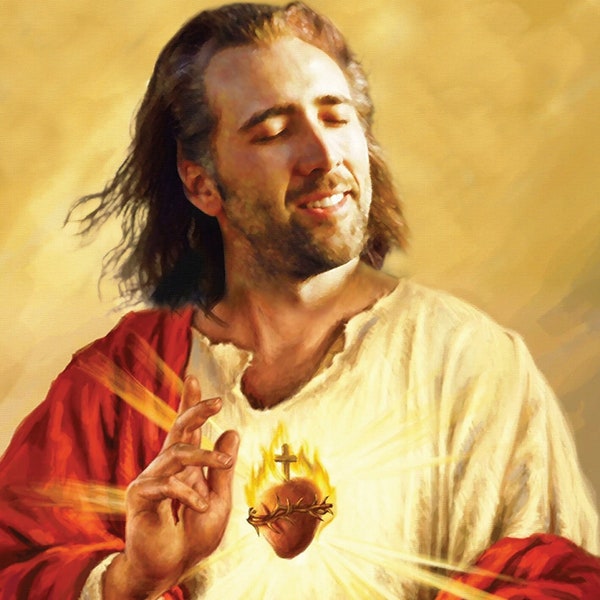 Nicholas Cage Jeesus Sacred Heart framed poster art print