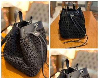 Handmade Bag/Black Coloured Crochet shoulder bag / Hand Knitted Bag | Crochet Bag/Shoulder Bag / Every day bag