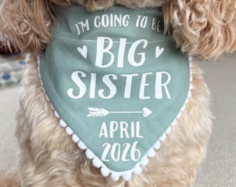 Personalised Baby Announcement Dog Bandana, Big Sister, Pregnancy Reveal Pet Bandana