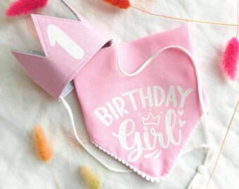 Dog Birthday Bandana, Birthday Girl Bandana and Hat Set, Dog Puppy First Birthday Gift