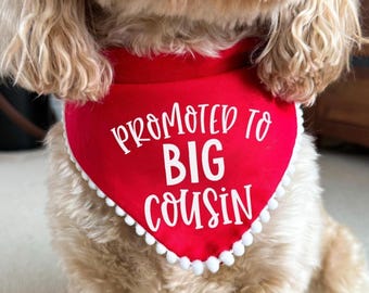 Big Cousin Pregnancy Announcement Dog Bandana, New Baby Family Reveal, Promoted To