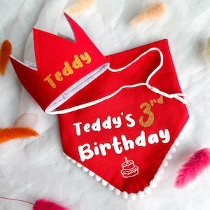 Conjunto de bandana para cachorro de aniversário, conjunto de bandana e chapéu personalizado, primeiro aniversário, presente de aniversário para animais de estimação