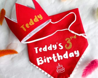 Birthday Dog Bandana Set, Custom Bandana and Hat Set, First Birthday, Pet Birthday Gift