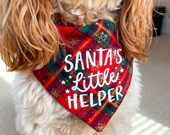 Christmas Dog Bandana, Red Tartan Slide On Collar, Merry Woofmas Classic Tartan, Puppy Dog Owner Gift, Pet Accessory