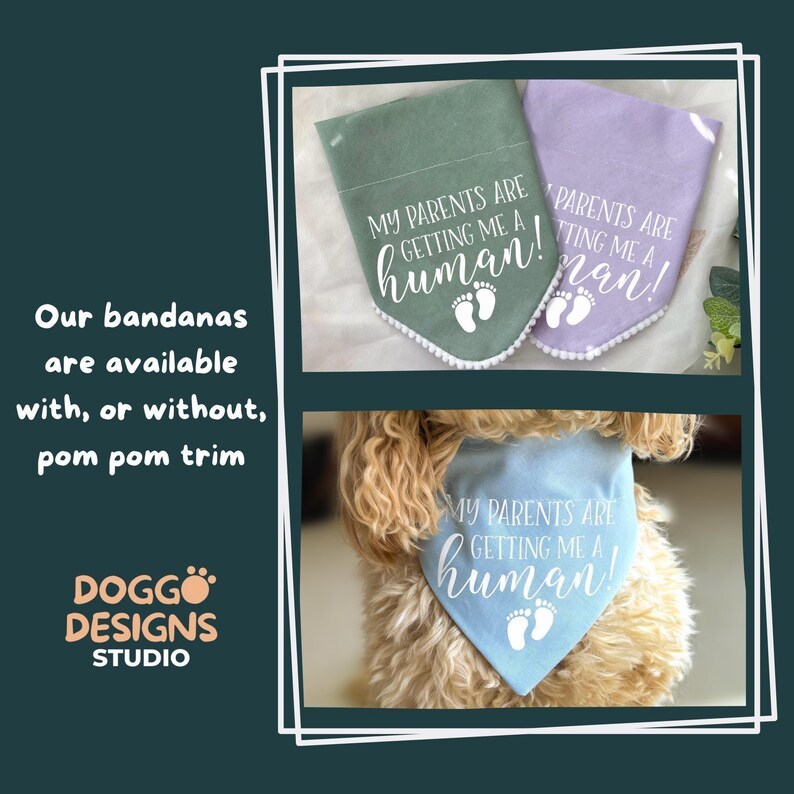 Pregnancy Announcement Dog Bandana, My Parents are Getting Me a Human Accessory, Baby Shower Gift, Puppy Accessory Scarf, Dog Photoshoot image 8