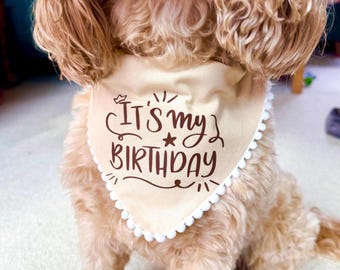 Pañuelo de cumpleaños para perro en color beige y marrón, accesorio para collar de mascota de cumpleaños