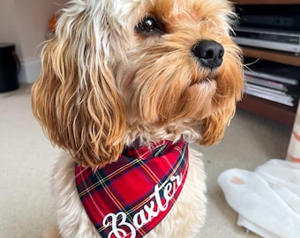 Bandana personalizada para perro, collar de tartán rojo, tartán clásico, regalo para dueño de cachorro, accesorio para mascotas