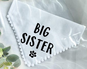 Pañuelo para perrita hermana mayor, anuncio de nuevo bebé perruno, accesorio para perro hermano mayor, sesión de fotos de embarazo, texto personalizado