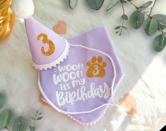 Birthday Dog Bandana Accessory, Puppy Bday Gift, Birthday Girl Bandana and Hat Set, First Birthday