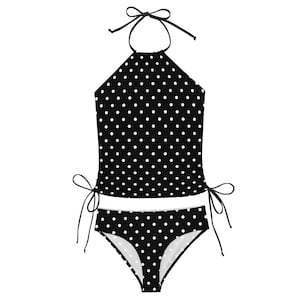Black White Polka Dot Swimsuit - Two Piece