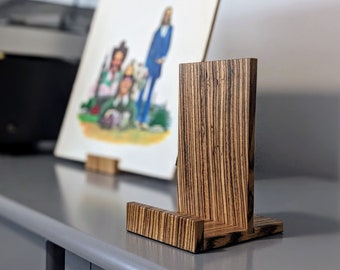 Vinyl Record Stand in Zebrawood: LP Storage & Now Playing Album Showcase, Wooden Cabinet Display for Vinyl Lovers