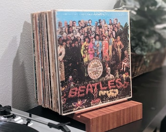 Wooden Vinyl Record Storage Stand: Tabletop LP Display Rack (30-40 Capacity)