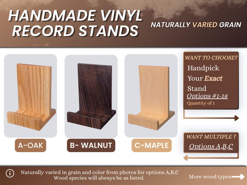 Vinylplatenhouder met patroon: LP-albumdisplay, vinylplatenstandaard/ eenvoudige, massief houten LP/CD-display afbeelding 3