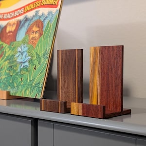 Patterned Wood Vinyl Record/CD Now Playing Stand: LP Album Media Display Holder