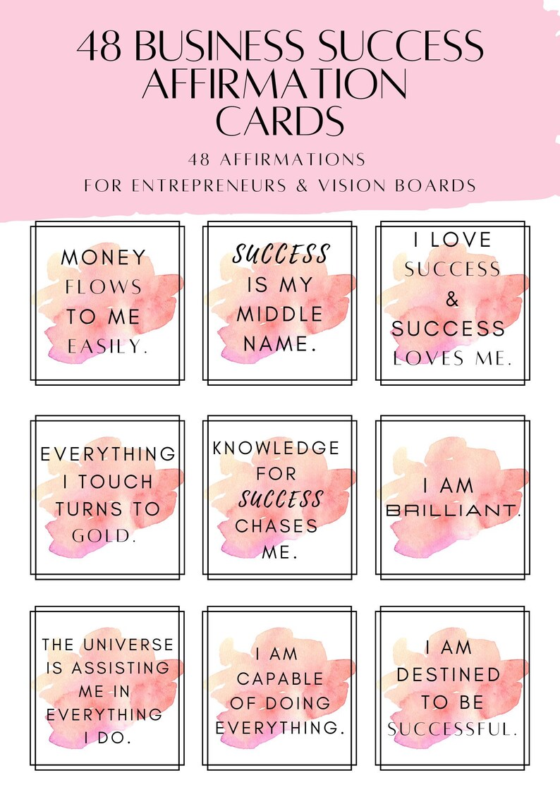 Business Affirmation Cards Printable Success Cards Pink - Etsy UK