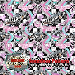 Motorsports Girlie Pit Crew Princess Seamless Pattern (Digital Download | 300 DPI)