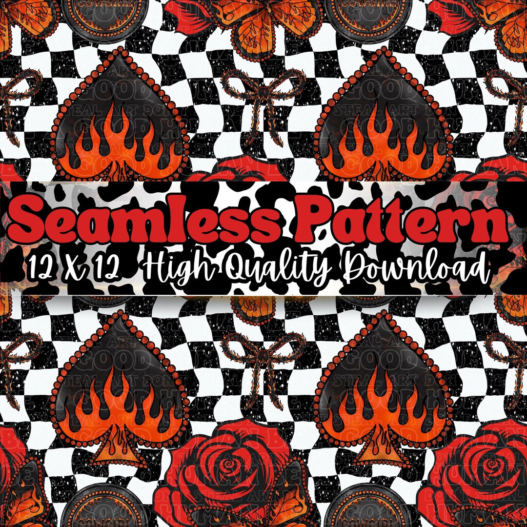 Checker Fire and Spades Seamless Pattern - Etsy