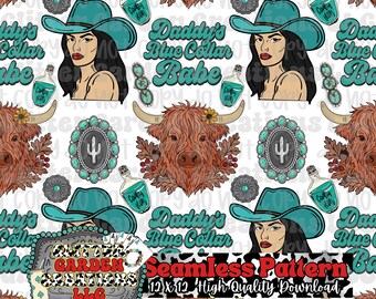 Daddy's Blue Collar Babe Seamless Pattern (Digital Download | 300 DPI)