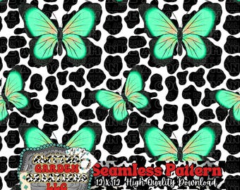 Butterfly and Black cow print Seamless Pattern –  Floral Insect Digital Paper 12x12
