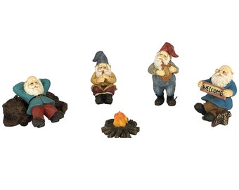 Happy Gnomes Camp - 6 Piece Garden Gnome Set for The Miniature Fairy Garden by GlitZGlam