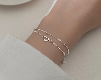 Armband Damen Silber HerzchenI Einfaches Silberarmband I Elegantes Silberarmband I Damen Armband Silber I Geschenk für Sie | Muttertag
