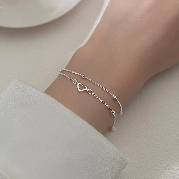 Armband Damen Silber HerzchenI Einfaches Silberarmband I Elegantes Silberarmband I Damen Armband Silber I Geschenk für Sie | Muttertag