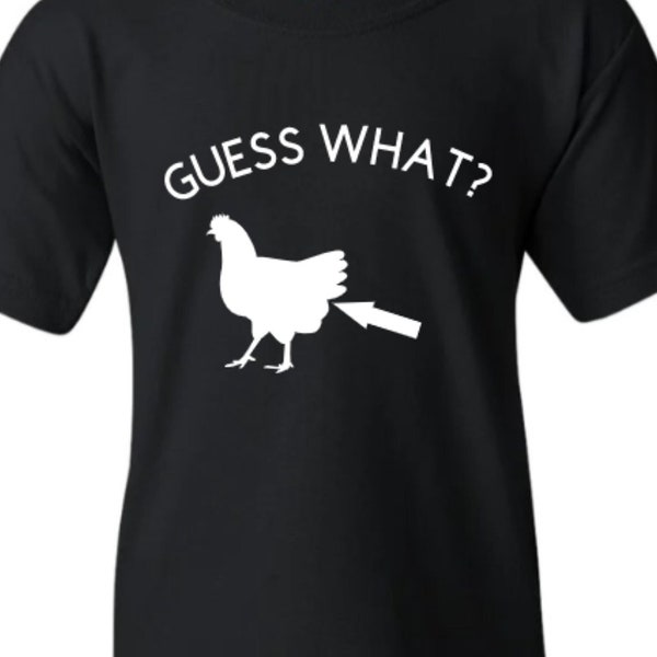 Kids T Shirt Guess What Chicken Butt Funny Joke Short Sleeve XS-XL Children Sizes