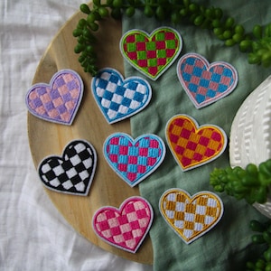 Checkered Heart Iron On Patches | Decorative Patch | DIY Crafts | Embroidered Patch |