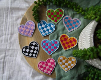 Checkered Heart Iron On Patches | Decorative Patch | DIY Crafts | Embroidered Patch |