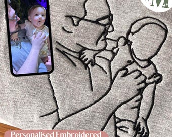 Embroidered Silhouette T-Shirt | Unique & Custom Outline Portrait From A Photo | Personalised Family Photo, Couple Shirts, Birthday, Gift