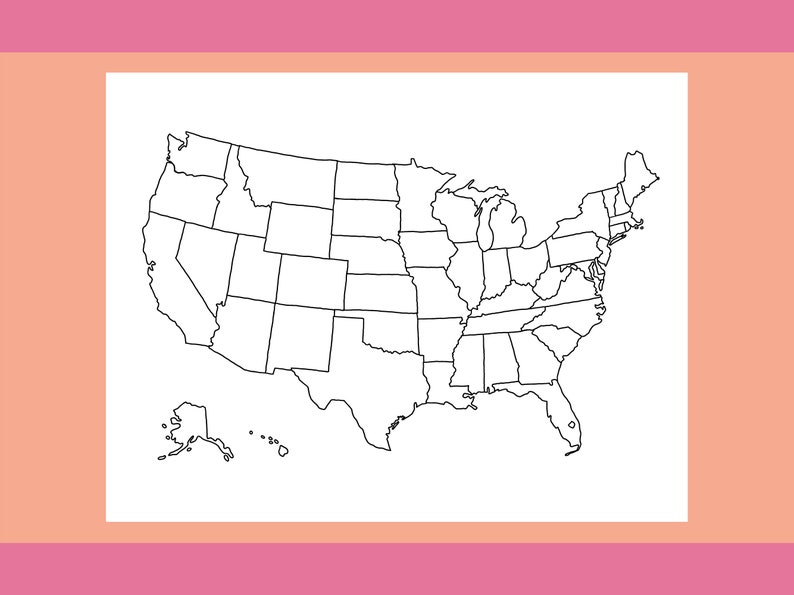 Hawaii Coloring Page Printable, State Map Packet, Travel Poster Print