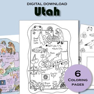 Utah Ausmalseite, Arbeitsblatt, US Geographie, Ausmalbild, USA Geographie, Ausmalbild zum Ausdrucken