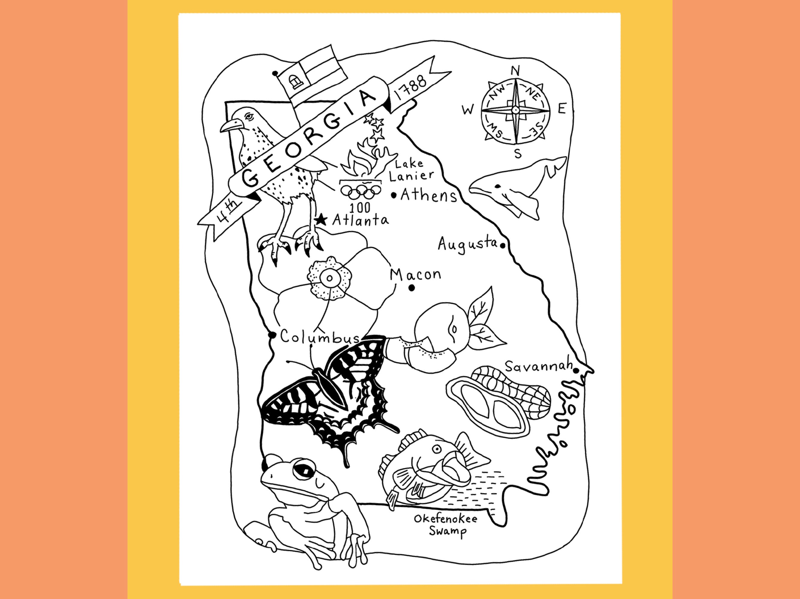 Georgia Coloring Page Georgia State Map Georgia Printable - Etsy Ireland