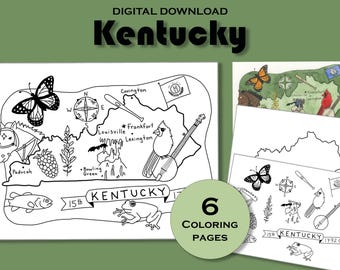 Kentucky Coloring Page Printable, State Map Activity for Kids, USA Geography Homeschool Worksheet PDF