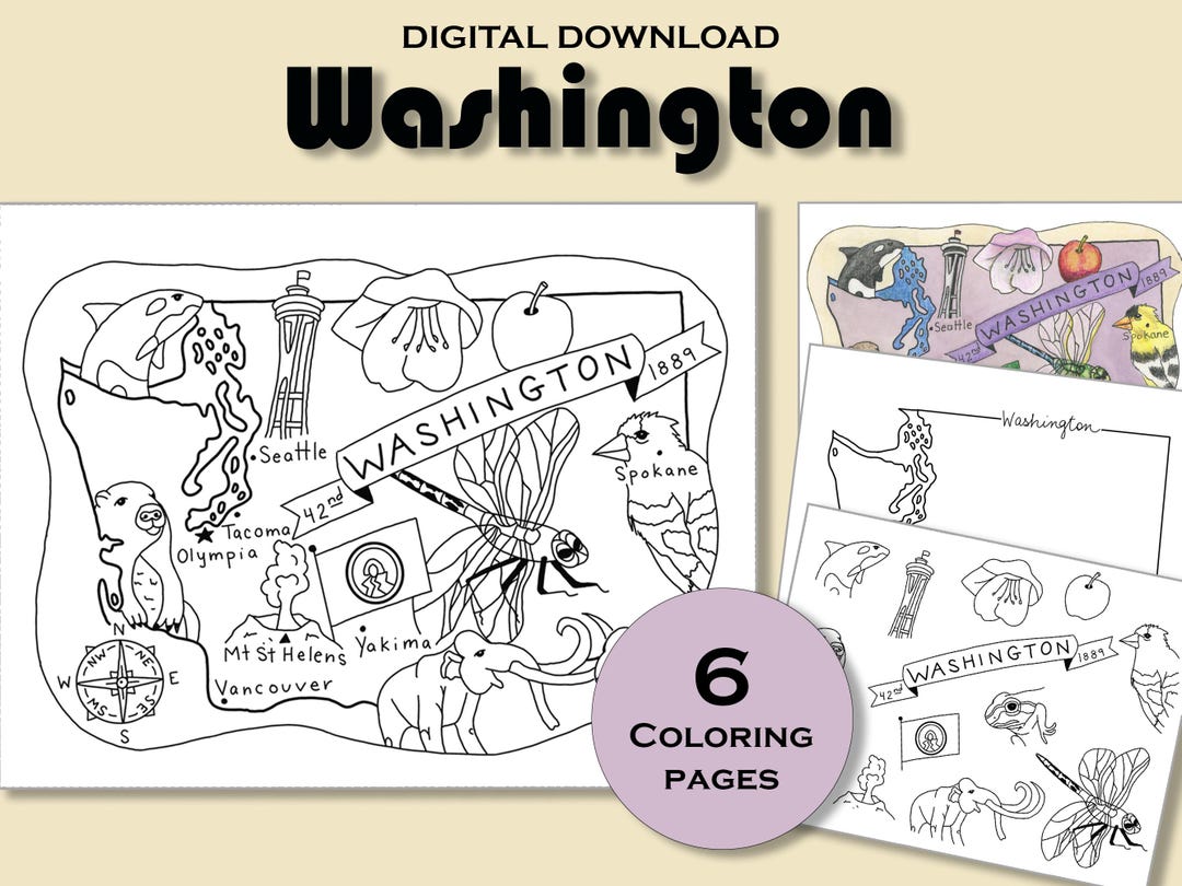 Washington Coloring Page Printable State Map Activity For Kids USA 